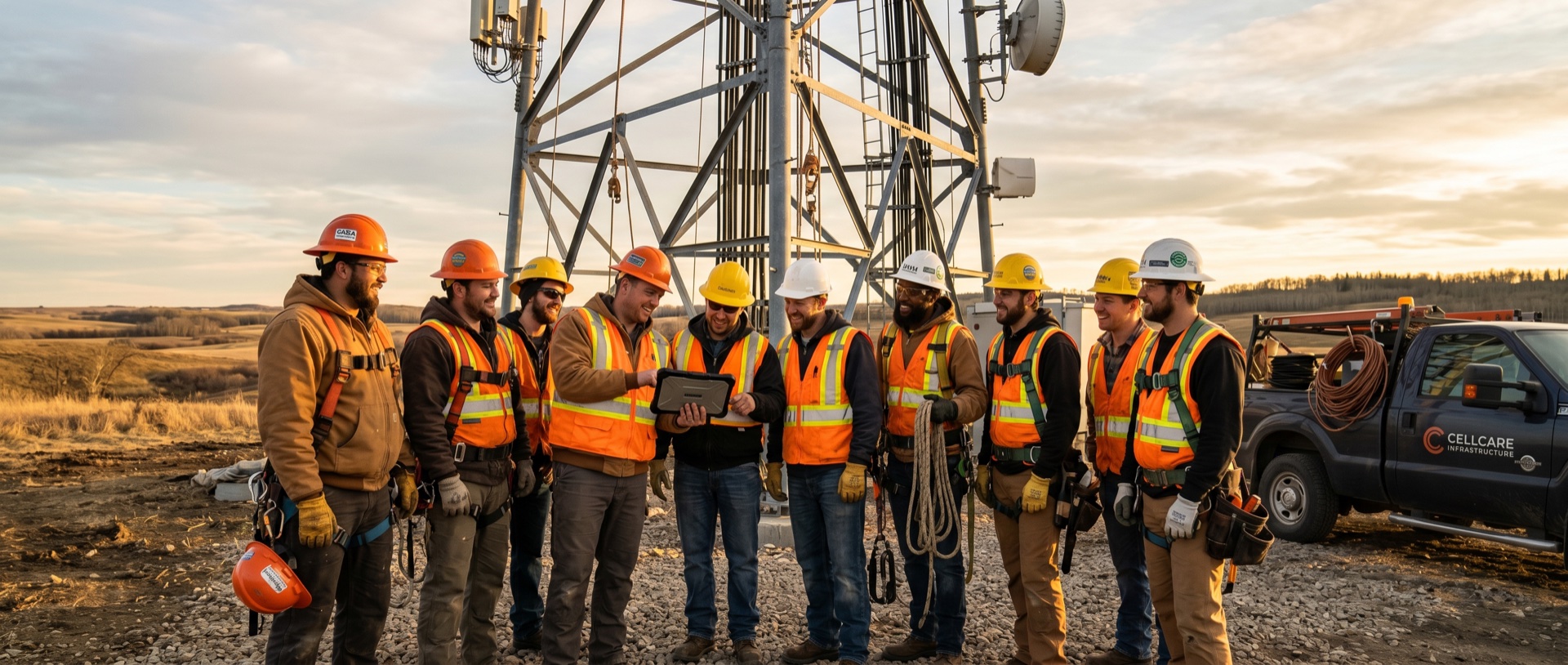 The Concordia Wireless team — final image will show wireless infrastructure field crew at a tower site